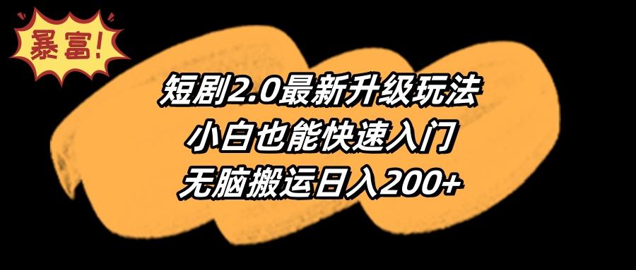 (9375期)短剧2.0最新升级玩法，小白也能快速入门，无脑搬运日入200+-搞个副业