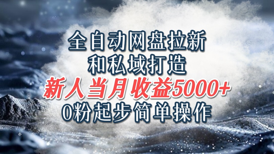 全自动网盘拉新和私域打造，0粉起步简单操作，新人入门当月收益5000以上-搞个副业