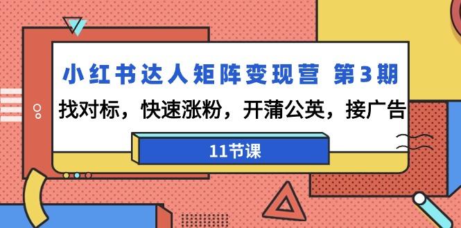 小红书达人矩阵变现营 第3期，找对标，快速涨粉，开蒲公英，接广告-11节课-搞个副业