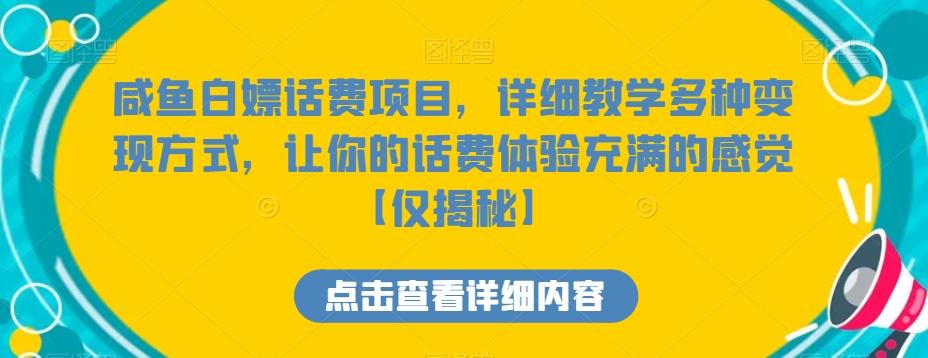 咸鱼白嫖话费项目，详细教学多种变现方式，让你的话费体验充满的感觉【仅揭秘】-搞个副业