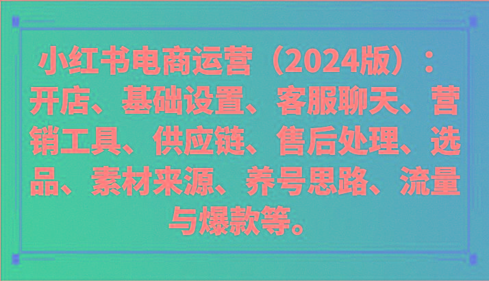 小红书电商运营(2024版)：开店、设置、供应链、选品、素材、养号、流量与爆款等-搞个副业