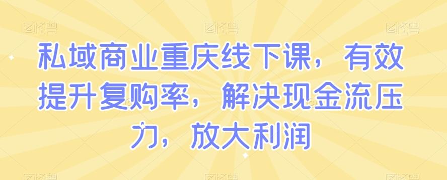 私域商业重庆线下课，有效提升复购率，解决现金流压力，放大利润-搞个副业