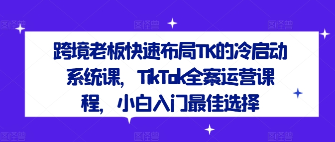 跨境老板快速布局TK的冷启动系统课，TikTok全案运营课程，小白入门最佳选择-搞个副业