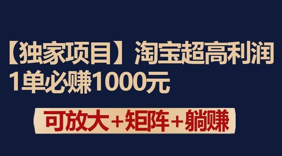 独家淘宝超高利润项目：1单必赚1000元，可放大可矩阵操作-搞个副业
