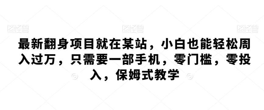 最新翻身项目就在某站，小白也能轻松周入过万，只需要一部手机，零门槛，零投入，保姆式教学-搞个副业