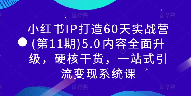 小红书IP打造60天实战营(第11期)5.0​内容全面升级，硬核干货，一站式引流变现系统课-搞个副业