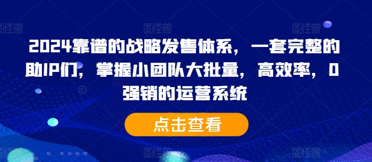 2024靠谱的战略发售体系，一套完整的助IP们，掌握小团队大批量，高效率，0 强销的运营系统-搞个副业