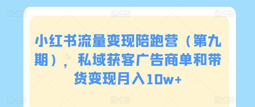 小红书流量变现陪跑营（第九期），私域获客广告商单和带货变现月入10w+-搞个副业