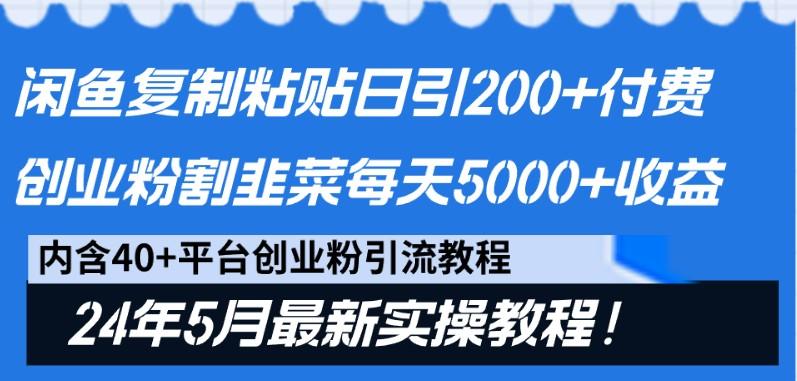 闲鱼复制粘贴日引200+付费创业粉，24年5月最新方法！割韭菜日稳定5000+收益-搞个副业