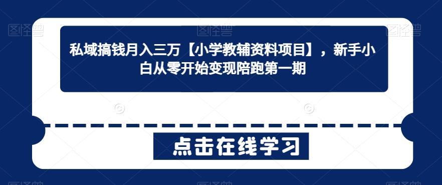 私域搞钱月入三万【小学教辅资料项目】，新手小白从零开始变现陪跑第一期-搞个副业