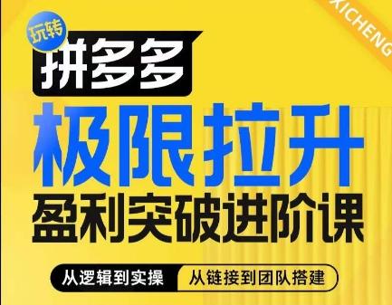 拼多多极限拉升盈利突破进阶课，​从算法到玩法，从玩法到团队搭建，体系化系统性帮助商家实现利润提升-搞个副业