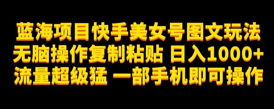 蓝海项目快手美女号图文玩法，无脑操作复制粘贴，日入1000+流量超级猛一部手机即可操作【揭秘】-搞个副业