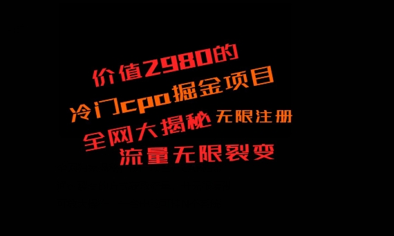 价值2980的CPA掘金项目大揭秘，号称当天收益200+，不见收益包赔双倍-搞个副业