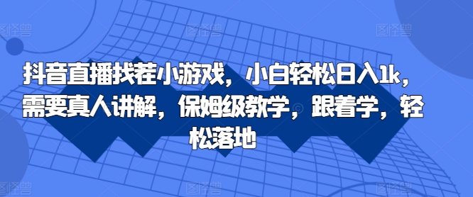 抖音直播找茬小游戏，小白轻松日入1k，需要真人讲解，保姆级教学，跟着学，轻松落地【揭秘】-搞个副业