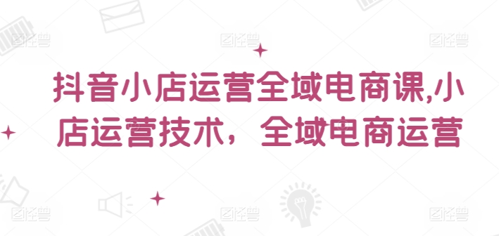 抖音小店运营全域电商课，​小店运营技术，全域电商运营-搞个副业