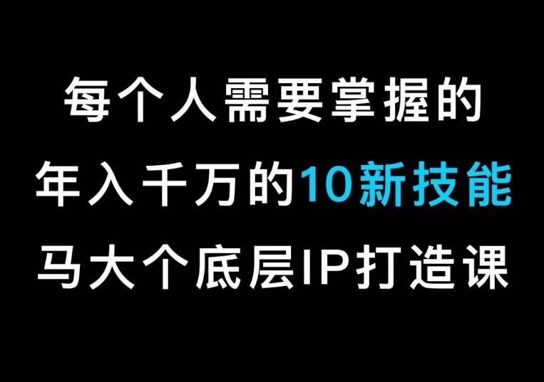 马大个的IP底层逻辑课，​每个人需要掌握的年入千万的10新技能，约会底层IP打造方法！-搞个副业