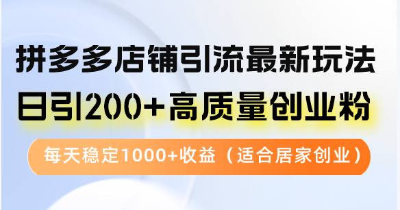 拼多多店铺引流最新玩法，日引200+高质量创业粉，每天稳定1000+收益(…-搞个副业