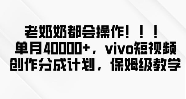 老奶奶都会操作，新平台无脑操作，单月40000+，vivo短视频创作分成计划【揭秘】-搞个副业