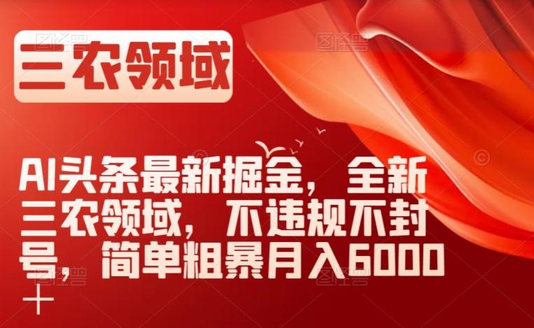 AI头条最新掘金，全新三农领域，不违规不封号，简单粗暴月入6000＋【揭秘】-搞个副业