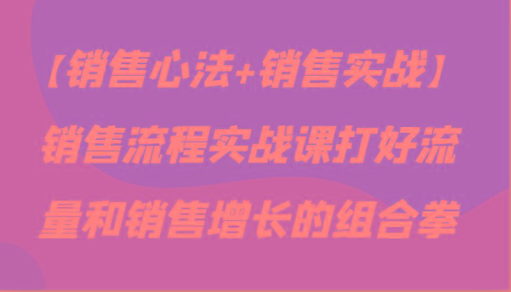 【销售心法+销售实战】销售流程实战课打好流量和销售增长的组合拳-搞个副业