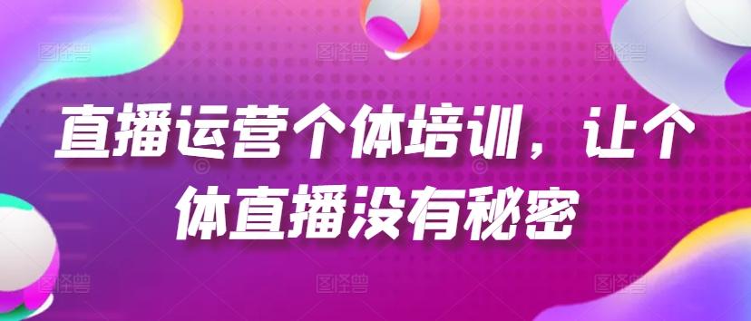 直播运营个体培训，让个体直播没有秘密，起号、货源、单品打爆、投流等玩法-搞个副业