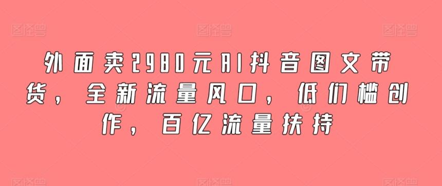 外面卖2980元AI抖音图文带货，全新流量风口，低们槛创作，百亿流量扶持-搞个副业