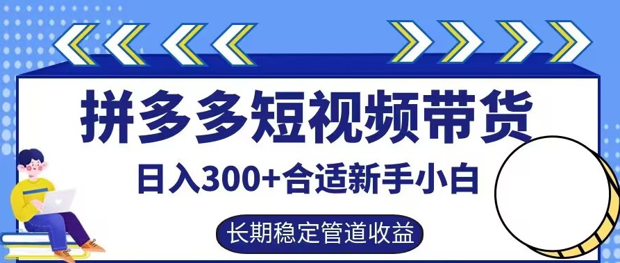 拼多多短视频带货日入300+有长期稳定被动收益，合适新手小白【揭秘】-搞个副业