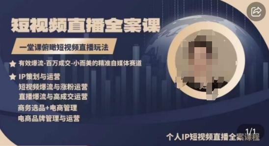 高品质IP短视频直播全案课程，一堂课俯瞰短视频直播玩法-搞个副业