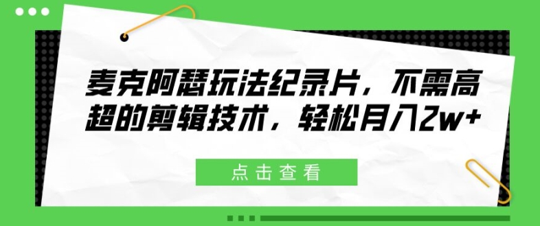 麦克阿瑟玩法纪录片，不需高超的剪辑技术，轻松月入2w+【揭秘】-搞个副业