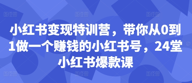 小红书变现特训营，带你从0到1做一个赚钱的小红书号，24堂小红书爆款课-搞个副业
