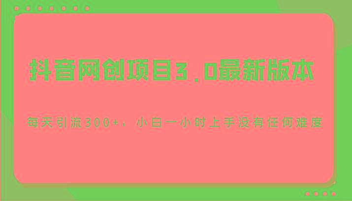 抖音网创项目3.0最新版本，每天引流300+，小白一小时上手没有任何难度-搞个副业