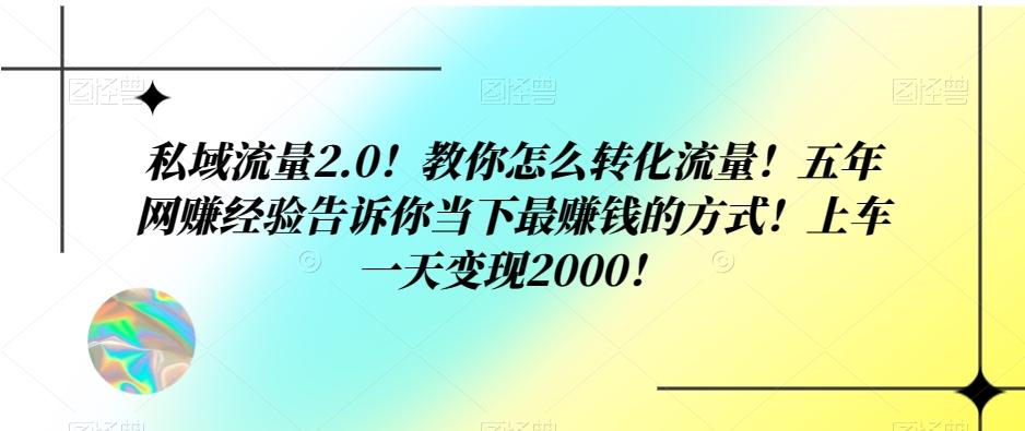 私域流量2.0！教你怎么转化流量！五年网赚经验告诉你当下最赚钱的方式！上车一天变现2000！-搞个副业