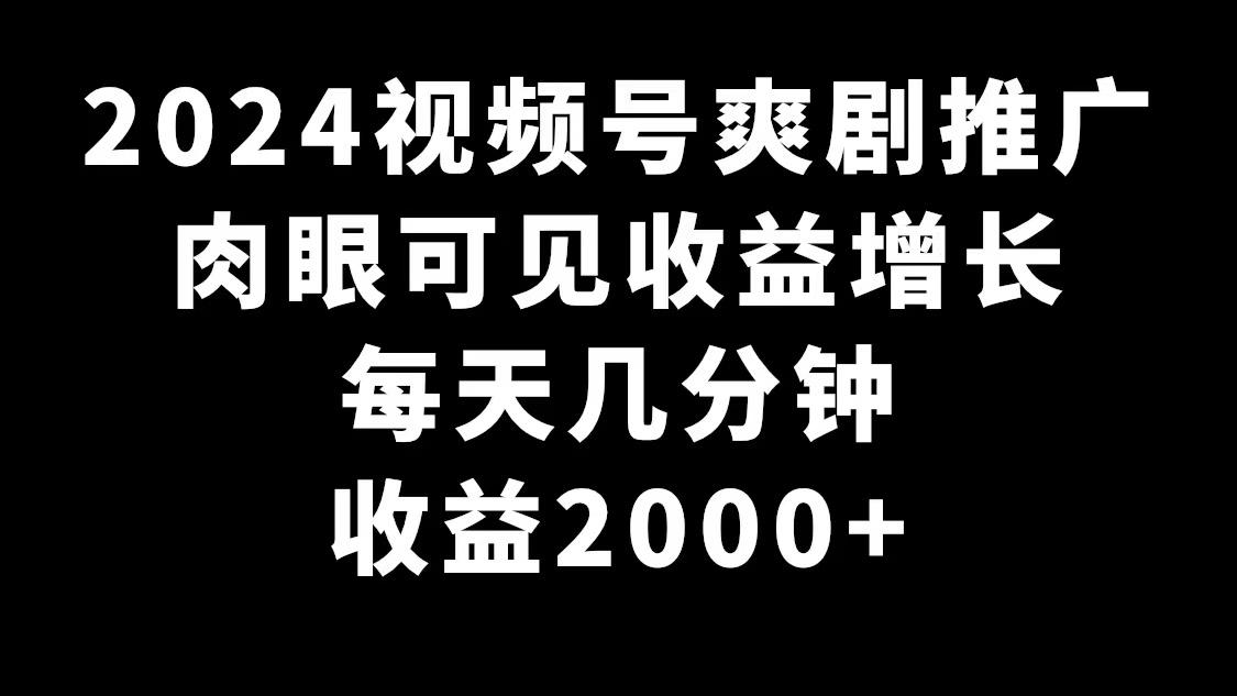 2024视频号爽剧推广，肉眼可见的收益增长，每天几分钟收益2000+-搞个副业