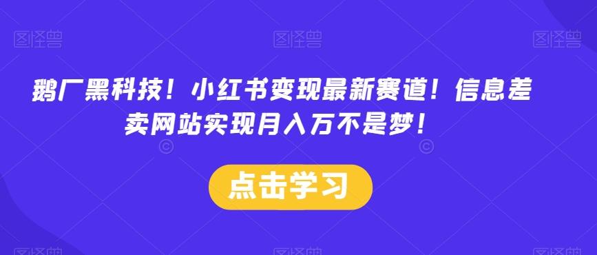 鹅厂黑科技！小红书变现最新赛道！信息差卖网站实现月入万不是梦！-搞个副业