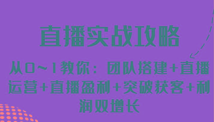 直播实战攻略 从0~1教你：团队搭建+直播运营+直播盈利+突破获客+利润双增长-搞个副业