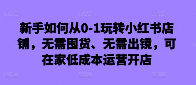 新手如何从0-1玩转小红书店铺，无需囤货、无需出镜，可在家低成本运营开店-搞个副业