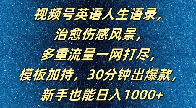 视频号英语人生语录，多重流量一网打尽，模板加持，30分钟出爆款，新手也能日入1000+【揭秘】-搞个副业