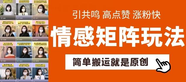 简单搬运，情感矩阵玩法，涨粉速度快，可带货，可起号【揭秘】-搞个副业