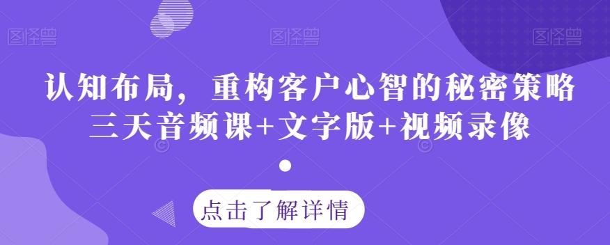 认知布局，重构客户心智的秘密策略三天音频课+文字版+视频录像-搞个副业