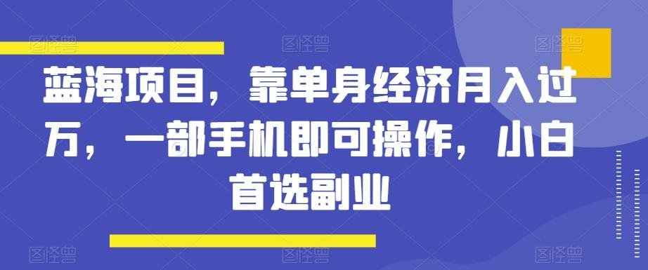 蓝海项目，靠单身经济月入过万，一部手机即可操作，小白首选副业【揭秘】-搞个副业