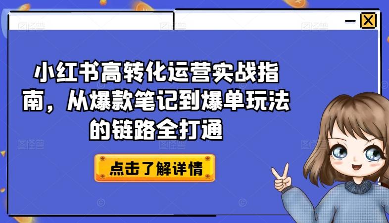 小红书高转化运营实战指南，从爆款笔记到爆单玩法的链路全打通-搞个副业