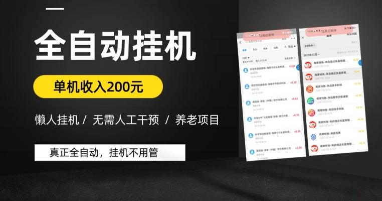 懒人挂机养老项目，全自动挂机无需人工看管，单机收入200元，可批量-搞个副业