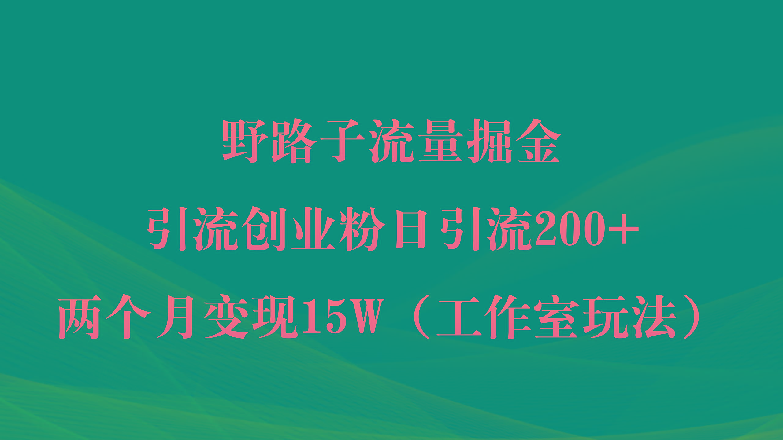 (9513期)野路子流量掘金，引流创业粉日引流200+，两个月变现15W(工作室玩法))-搞个副业
