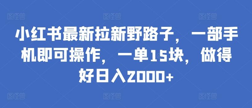 小红书最新拉新野路子，一部手机即可操作，一单15块，做得好日入2000+【揭秘】-搞个副业