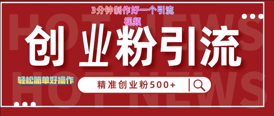 快手被动引流创业粉500+的玩法，3分钟制作好一个引流视频，轻松简单好操作【揭秘】-搞个副业