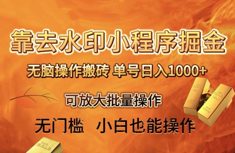 靠去水印小程序无脑操作搬砖，单号日入1000+保姆级教程可放大批量操作【揭秘】-搞个副业