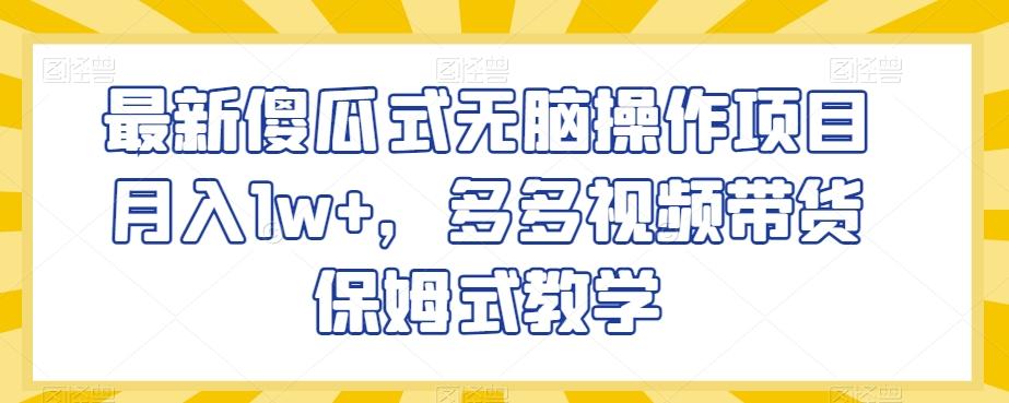 最新傻瓜式无脑操作项目月入1w+，多多视频带货保姆式教学【揭秘】-搞个副业