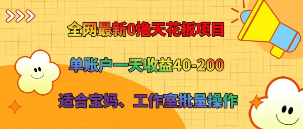全网最新0撸天花板项目 单账户一天收益40-200 适合宝妈、工作室批量操作-搞个副业