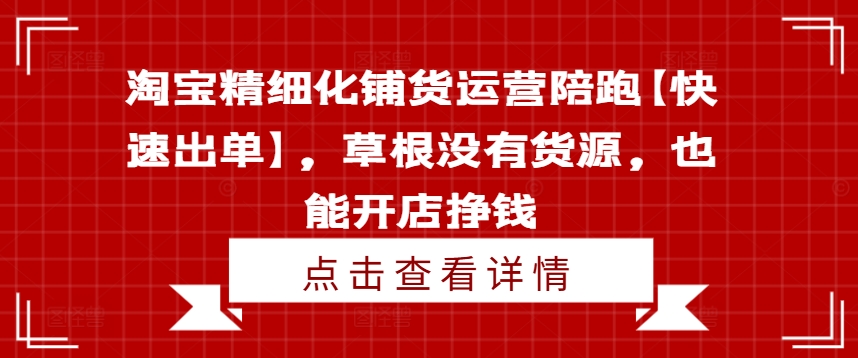 淘宝精细化铺货运营陪跑【快速出单】，草根没有货源，也能开店挣钱-搞个副业