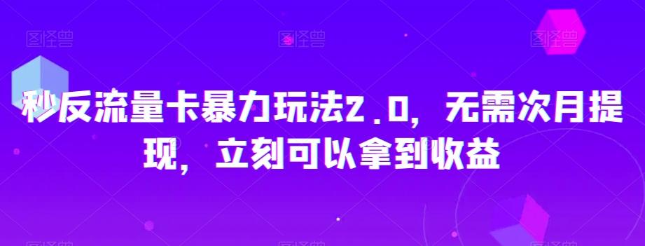 秒反流量卡暴力玩法2.0，无需次月提现，立刻可以拿到收益【揭秘】-搞个副业